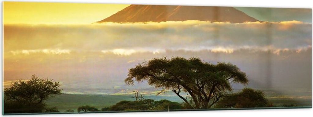 Bilder auf glas - Safari Tierwelt Berg Kenia - 160x50cm - Glasbilder - Wandbilder - Kunstdruck - zum Aufhängen bereit - Wanddekoration aus Glas - ...