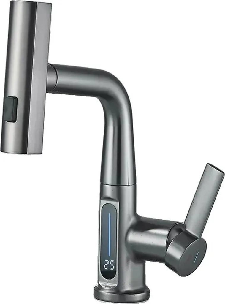 Mitigeur lavabo gris avec douchette pour lavage de cheveux et LED