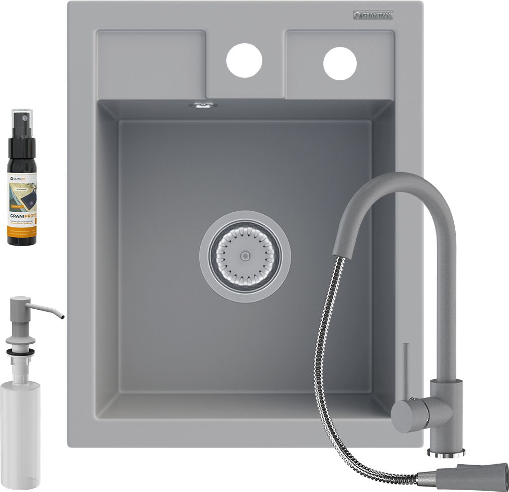 Granitspül e Set 500x400mm Grau mit Zubehör