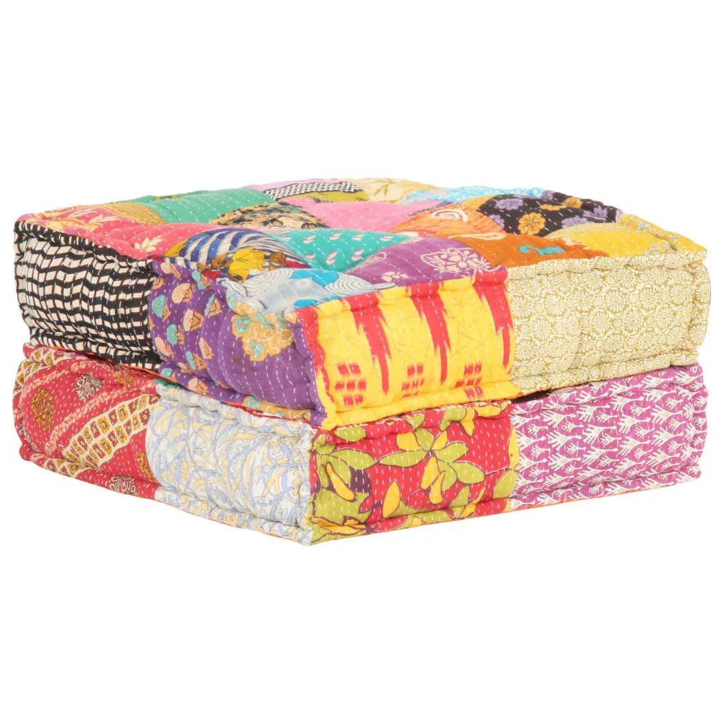 Siège d'appoint pouf rectangulaire en coton patchwork 60x70x36 cm - 8