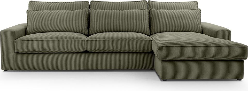 BETTSO Ecksofa Großes L Form Couch Couchgarnitur Eckcouch Sofa Ecksofa mit Kissen und Armlehnen aus Cordstoff VELENTINO Grün Rechts