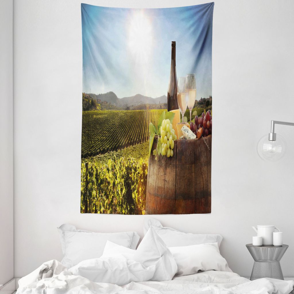 ABAKUHAUS Wein Wandteppich und Tagesdecke, Berühmter Chianti-Weinberg aus Weiches Mikrofaser Stoff Waschbar ohne Verblassen Digitaldruck, 140 x 23...