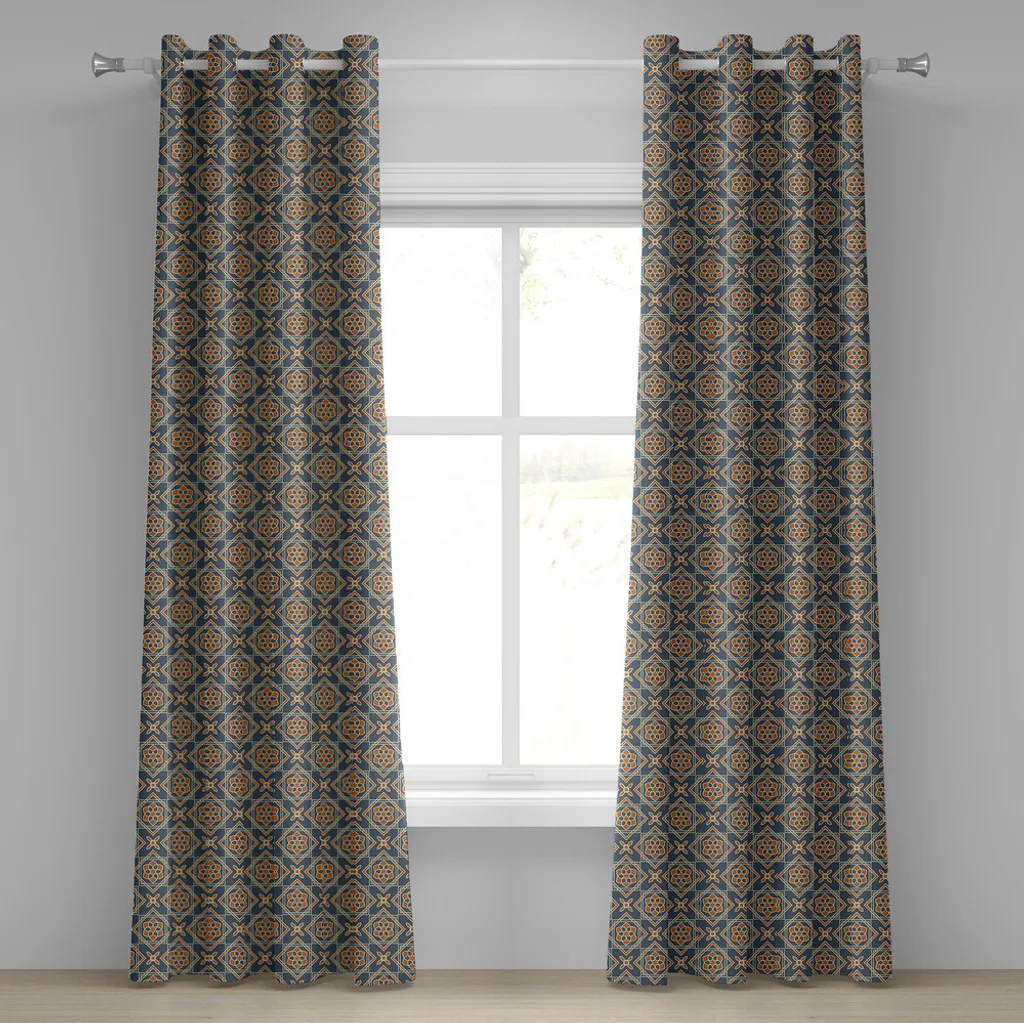 Rideau de salon floral pour grande fenêtre bleu et orange 280x245 cm