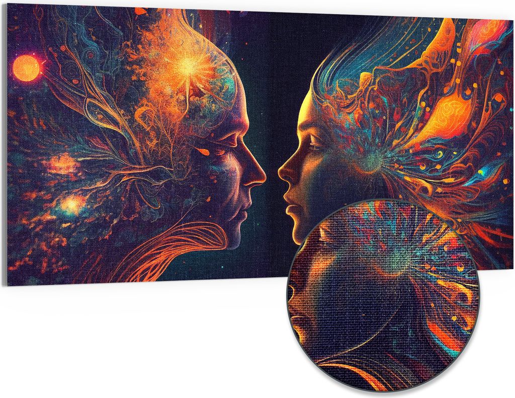 DEQORI Hybrid Leinwand Bild 100x50 cm 'Kosmische Geistesreise' Wandbild Glas flach modern