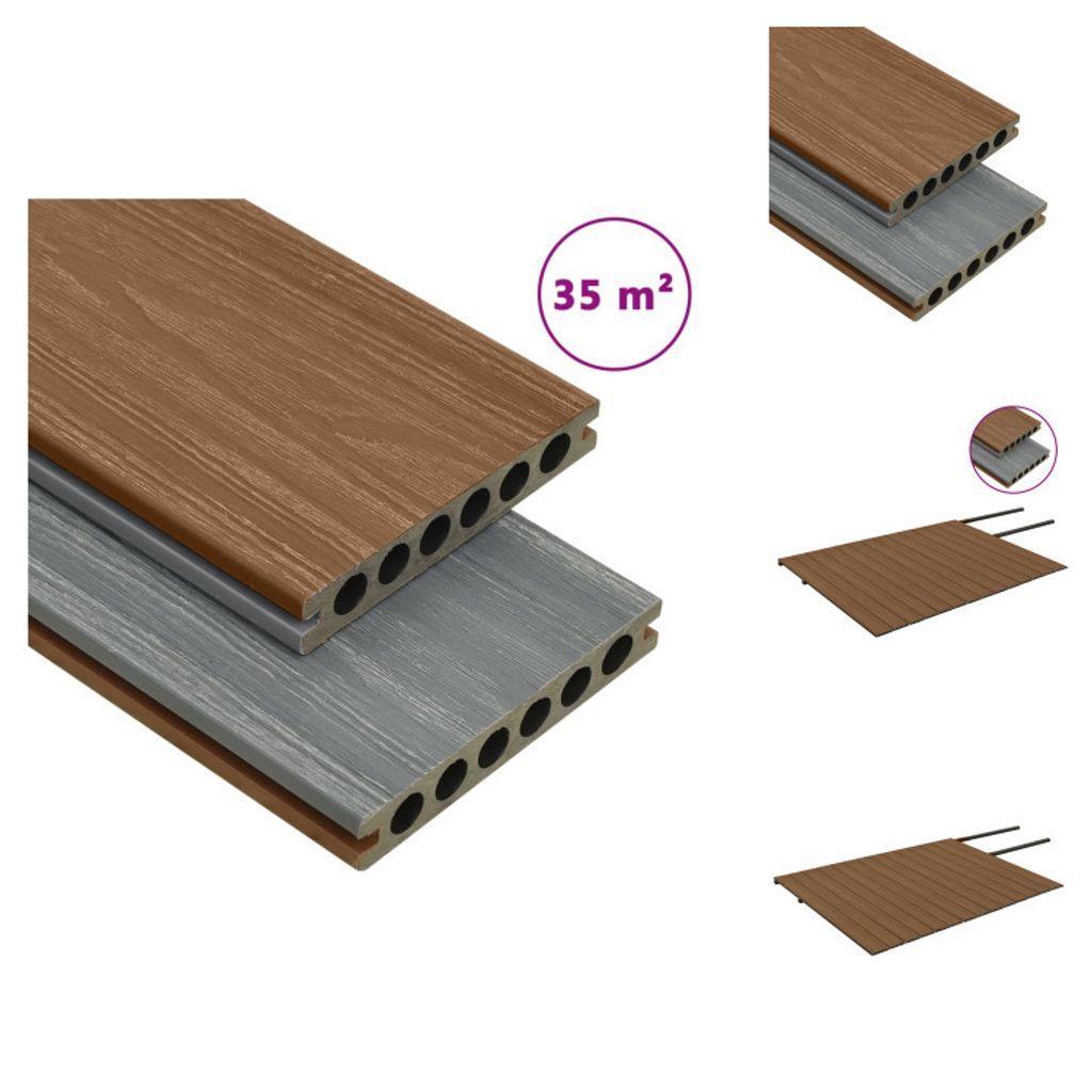 vidaXL WPC Terrassendielen mit Zubehör Braun und Grau 35 m² 4 m - Fußböden & Teppichböden