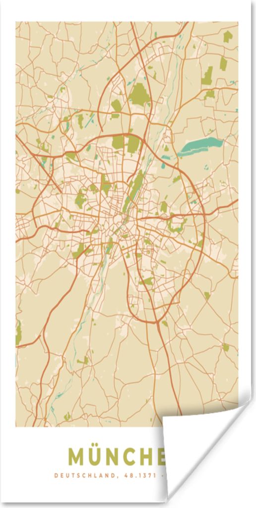 MuchoWow Poster München - Karte - Vintage - Stadtplan 80x160 cm - Kinderzimmer