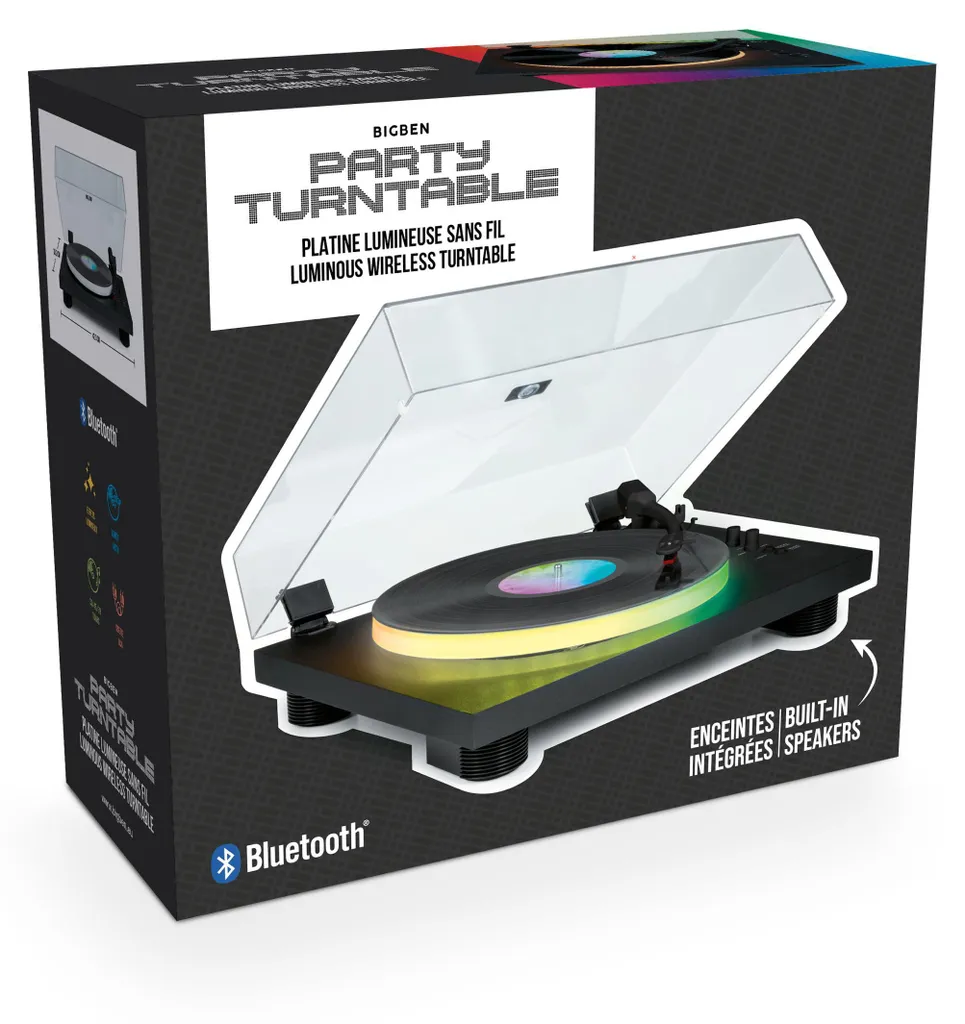 Tourne-disque Rétro Noir pour Salon - Bigben PARTYBTTDLIGHT Bluetooth