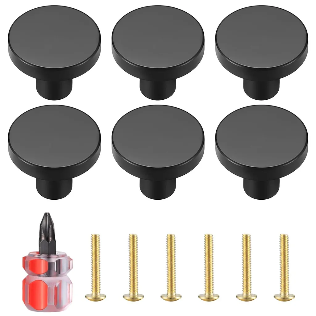 Lot de 6 boutons de tiroirs en laiton noir et acier inoxydable à vis