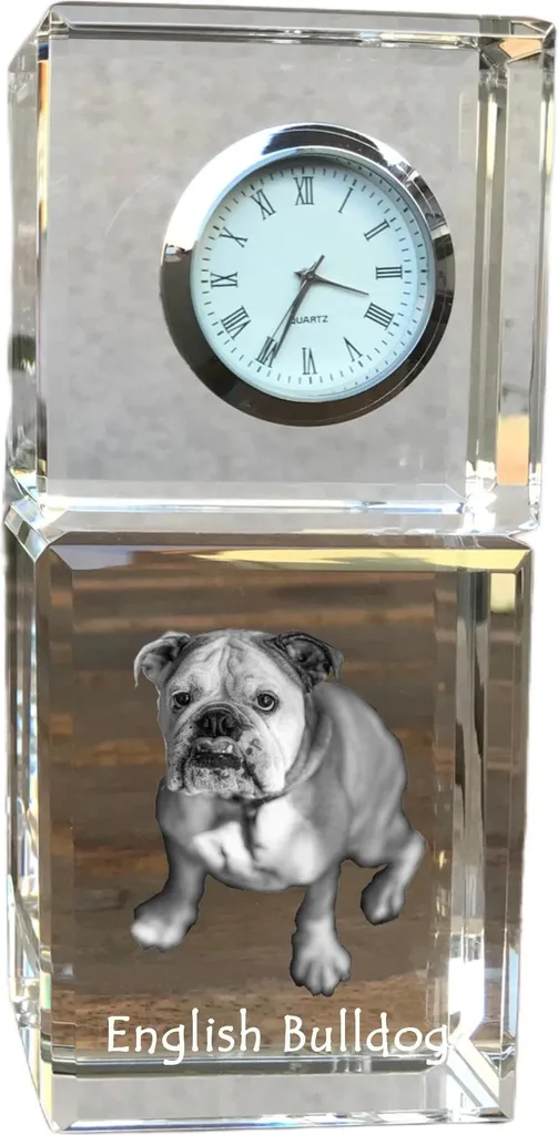 Art-Dog Orologio Tavolo Bulldog Inglese | Design Cristallo Foto