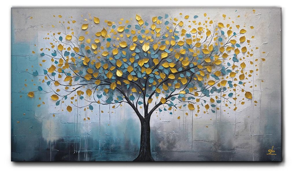 Giallobus - 11 - Goldblattbaum - Giallobus - 100L x 60B cm - Bild - Leinwand mit Standardrahmen