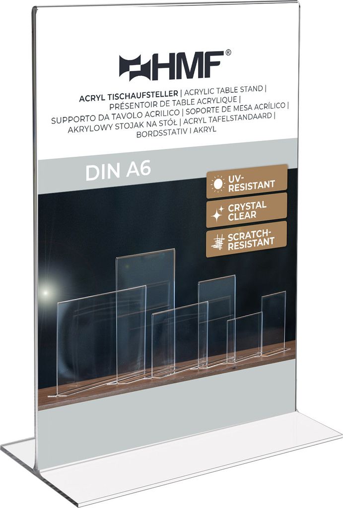 HMF Acryl Tischaufsteller DIN A6, Doppelseitiger T-Ständer Produktbild 