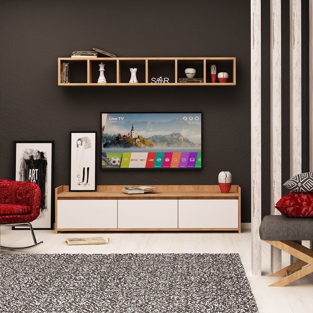 Skye Decor, Liçi, TV-Einheit, Eiche, 100 % MELAMINBESCHICHTETE SPANPLATTEN, 150 x 35 x 45 cm