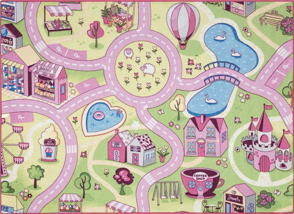 Tapis enfant antidérapant Sweet Town 26 rose 95x200 cm : Sécurité et Jeu