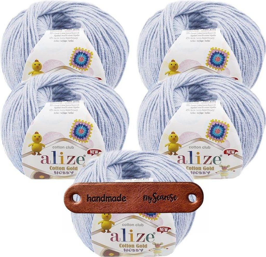 5 x ALIZE Baumwolle GOLD HOBBY NEW 513 CRYSTAL BLUE MIT LABEL