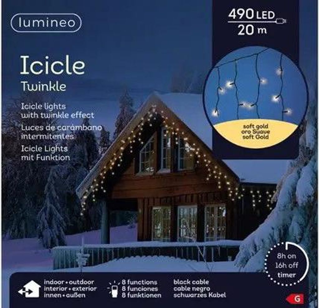 Led Icicle 20 meter 490 LED zwart/soft gold Lumineo Productafbeelding 