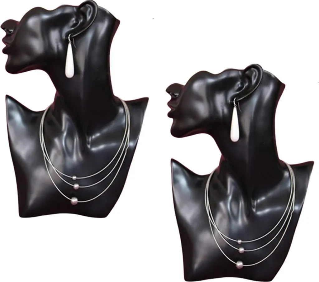 Lot de 2 Bustes Bijoux Noirs : Présentoir Mannequin pour Colliers 29cm