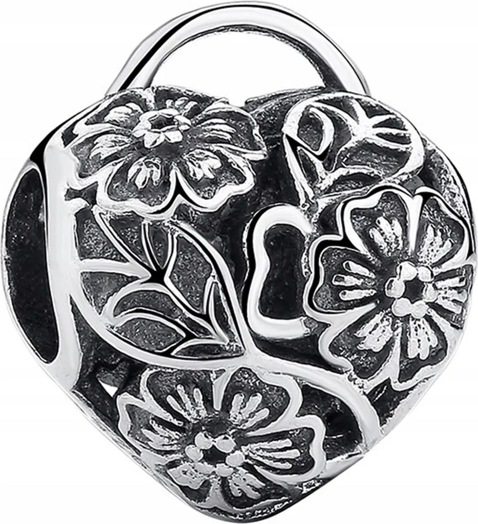 Charms argento cuore fiori cuore fiori lucchetto ARGENTO 925