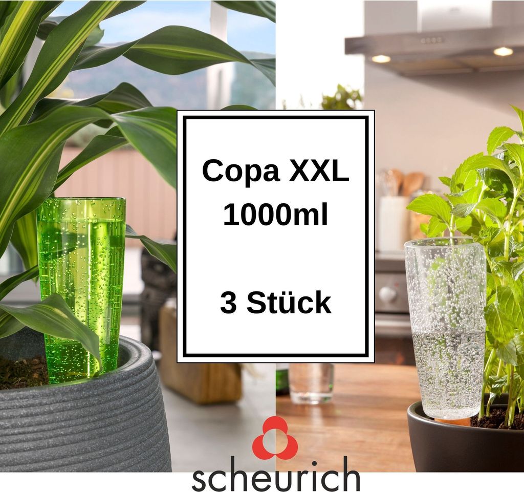 Scheurich Wasserspender Copa XXL | 6er Set Grün/ Transparent | 1000 ml Füllmenge | Bewässerungskugel klein mit Ton Fuß | Wasserspender Pflanzen...