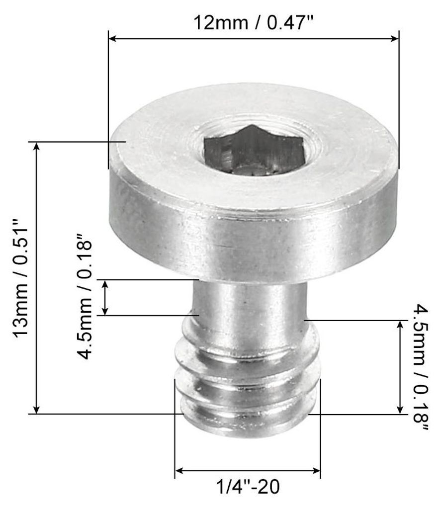 5-Pack Kamera Schnellspannschraube Stativschraube Edelstahl Hex-Schlitz Schraube fš¹r DSLR Kamera Rig 1/4"-20 Gewinde 13mm L?nge silbern