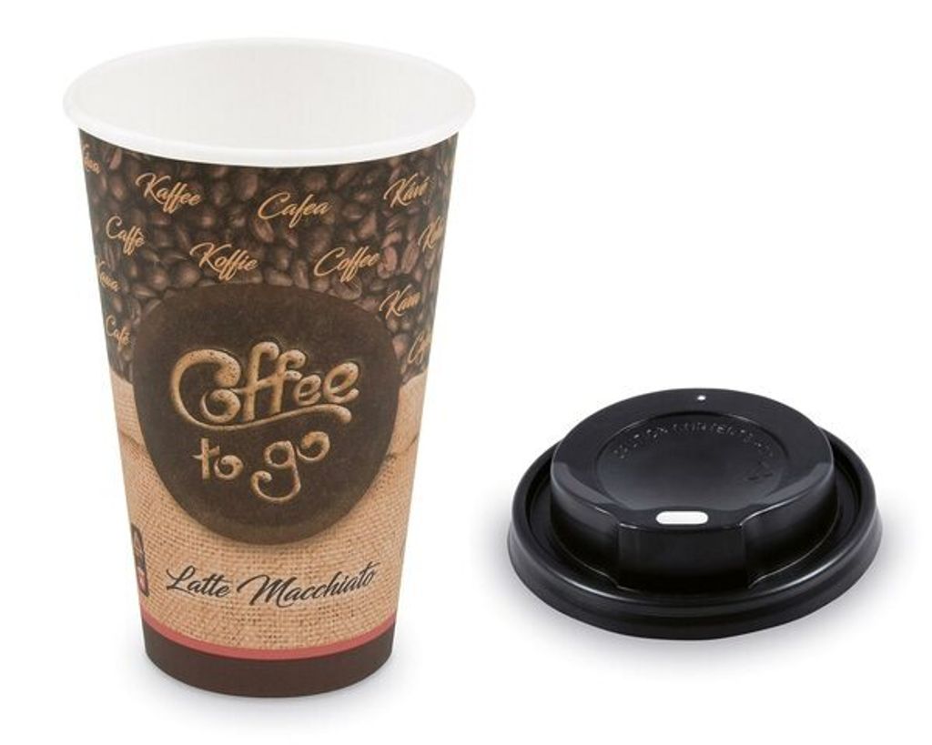 100x Kaffeebecher XL 'Latte Macchiato' mit Trinkdeckel Produktbild 