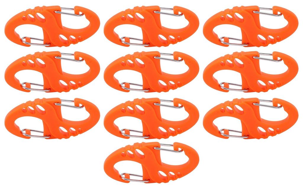 10 Stück S-förmiger 8-Snap-Schlüsselanhänger-Haken-Clip für den Außenbereich, Molle-Rucksack, Schnellverschluss-Schnalle, Orange