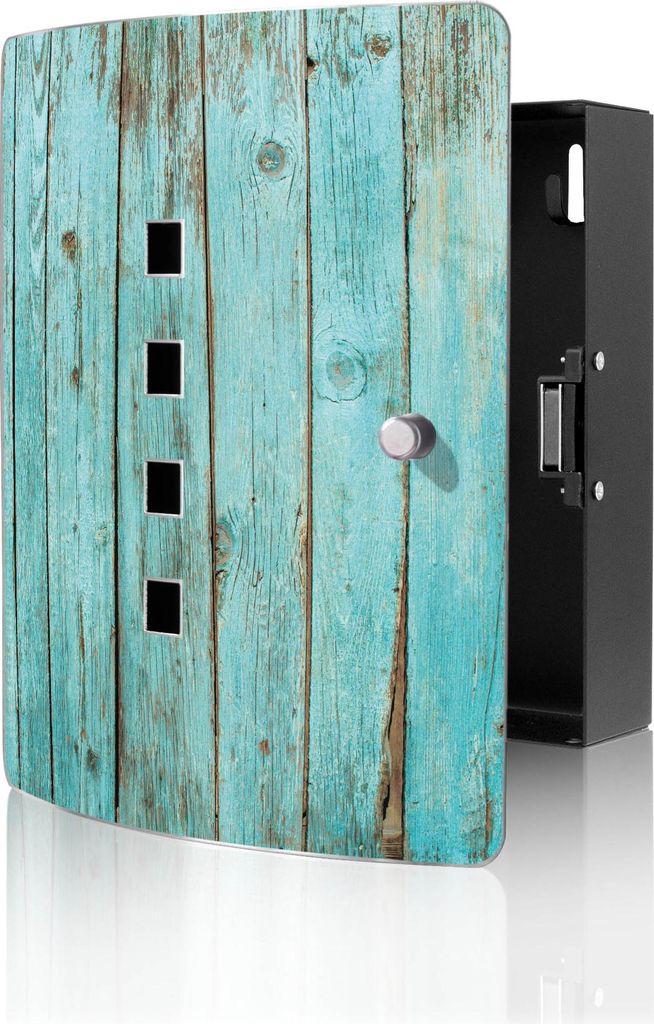 banjado Design Schlüsselkasten aus Edelstahl für 10 Schlüssel, Schlüsselschrank 24 x 21,5 x 7cm groß mit Magnetverschluss, Blaues Holz [BWSK 1...