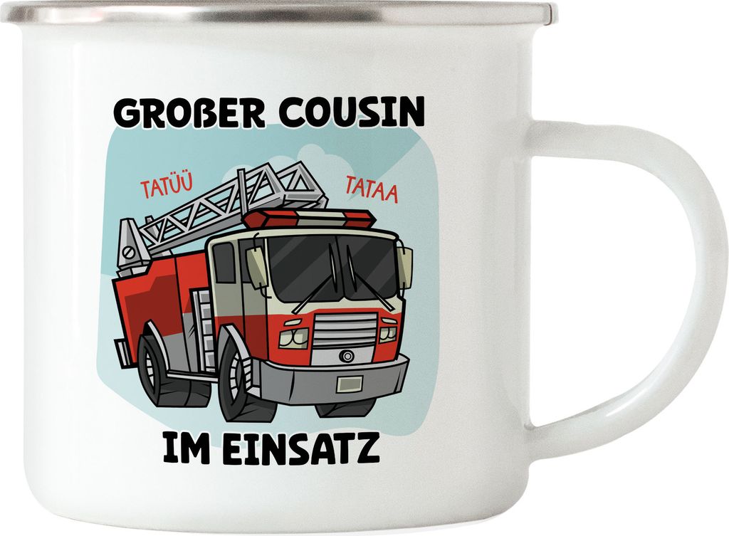 Großer Cousin Im Einsatz Emaille Tasse Feuerwehr Feuerwehrmann Cousins Familie Beschützer Retter Unterstützung