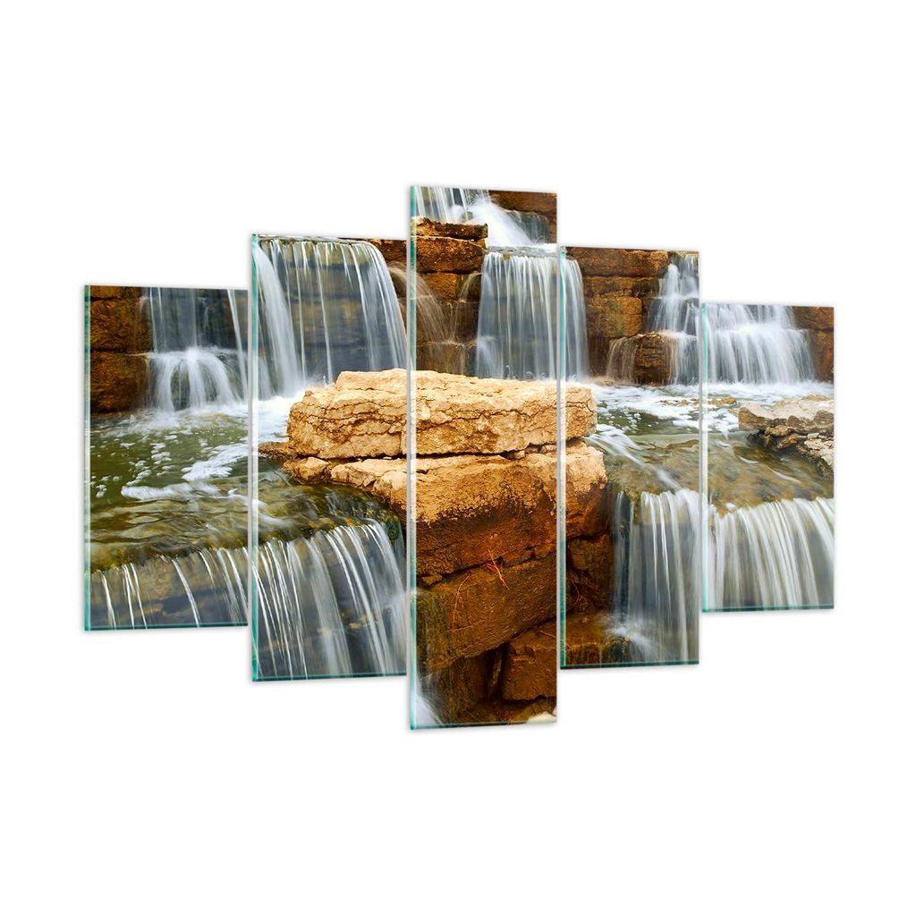 Bilder auf glas - Wasserfall Steine Wasser - 150x100cm - Glasbilder - Wandbilder - Kunstdruck - zum Aufhängen bereit - Wanddekoration aus Glas - G...