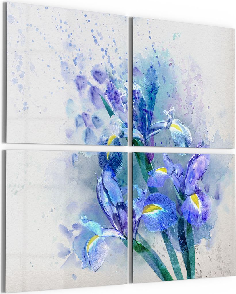 DEQORI Glasbild Echtglas 4x50x50 cm 'Blaue Iris Pracht' Wandbilder XXL groß