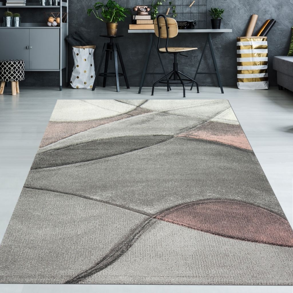 Teppich modern abstrakt in rosa grau pastell Größe - 200 x 290 cm