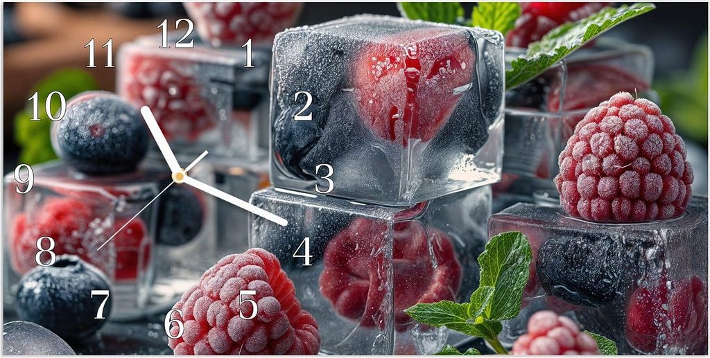 Wanduhr aus Glas mit Motiv Gefrorene Beeren- 60 x 30 cm - inkl. Aufhängesystem