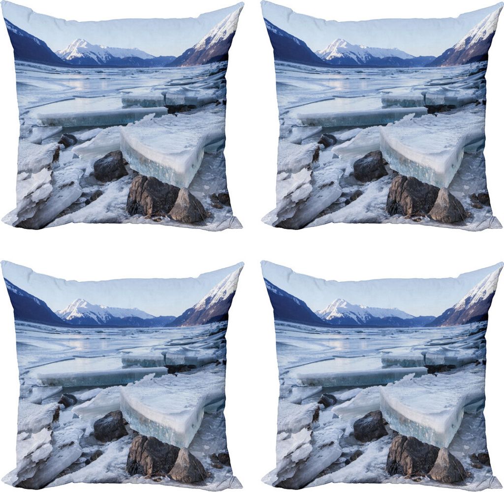 ABAKUHAUS Alaska Kissenbezug Set (4 Stück), Nort Amerikanische Winter-, Moderner Doppelseitiger Digitaldruck, 45 cm x 45 cm, Seafoam Weiß Sky Blue