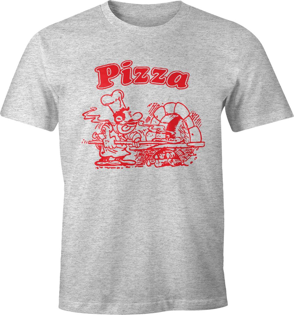 Pizza Shirt Schachtel Motiv Italiano Italien Fun-Shirt Moonworks grau-meliert-rot XL