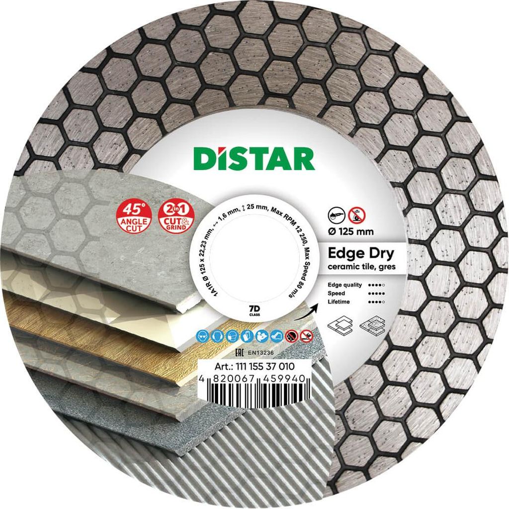 Distar Diamanttrennscheibe 125mm Keramik Feinsteinzeug 1A1R Edge Dry