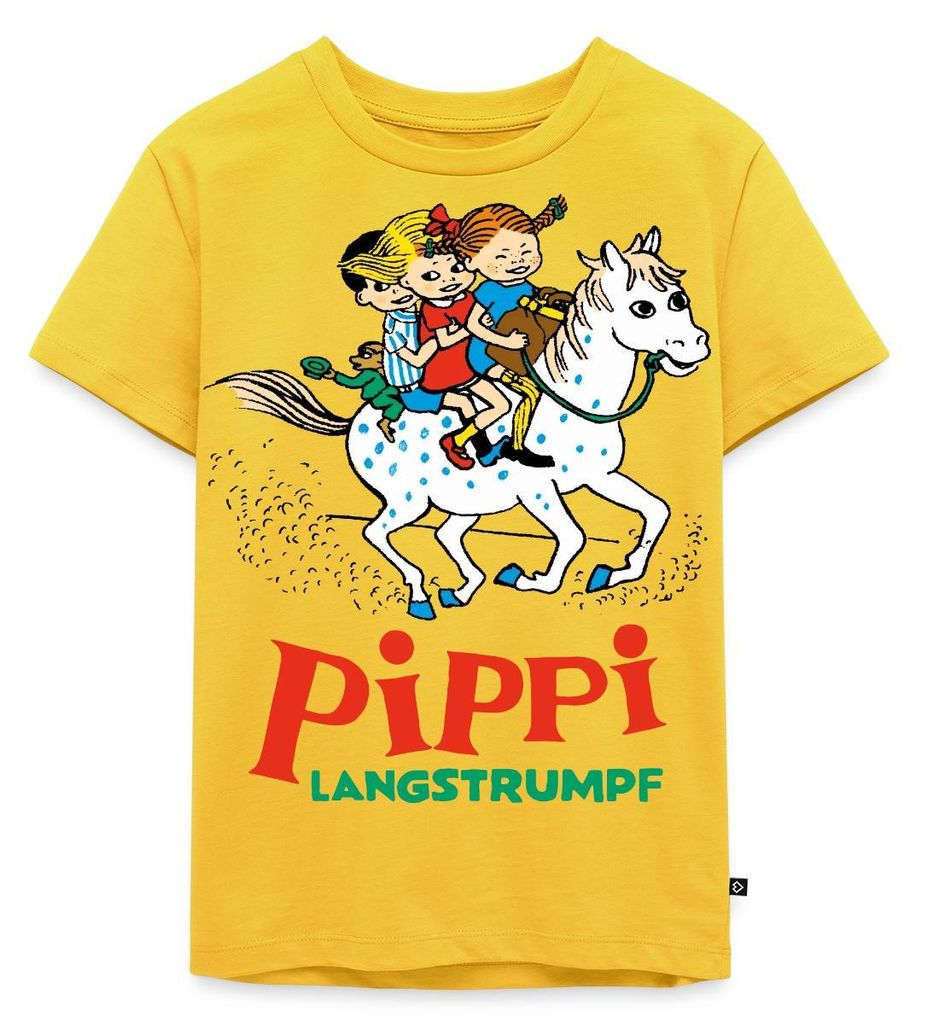 Spreadshirt Pippi Langstrumpf Ausritt Mit Annika Und Tommy Kinder Premium T-Shirt, 122/128 (6 Jahre), Sonnengelb