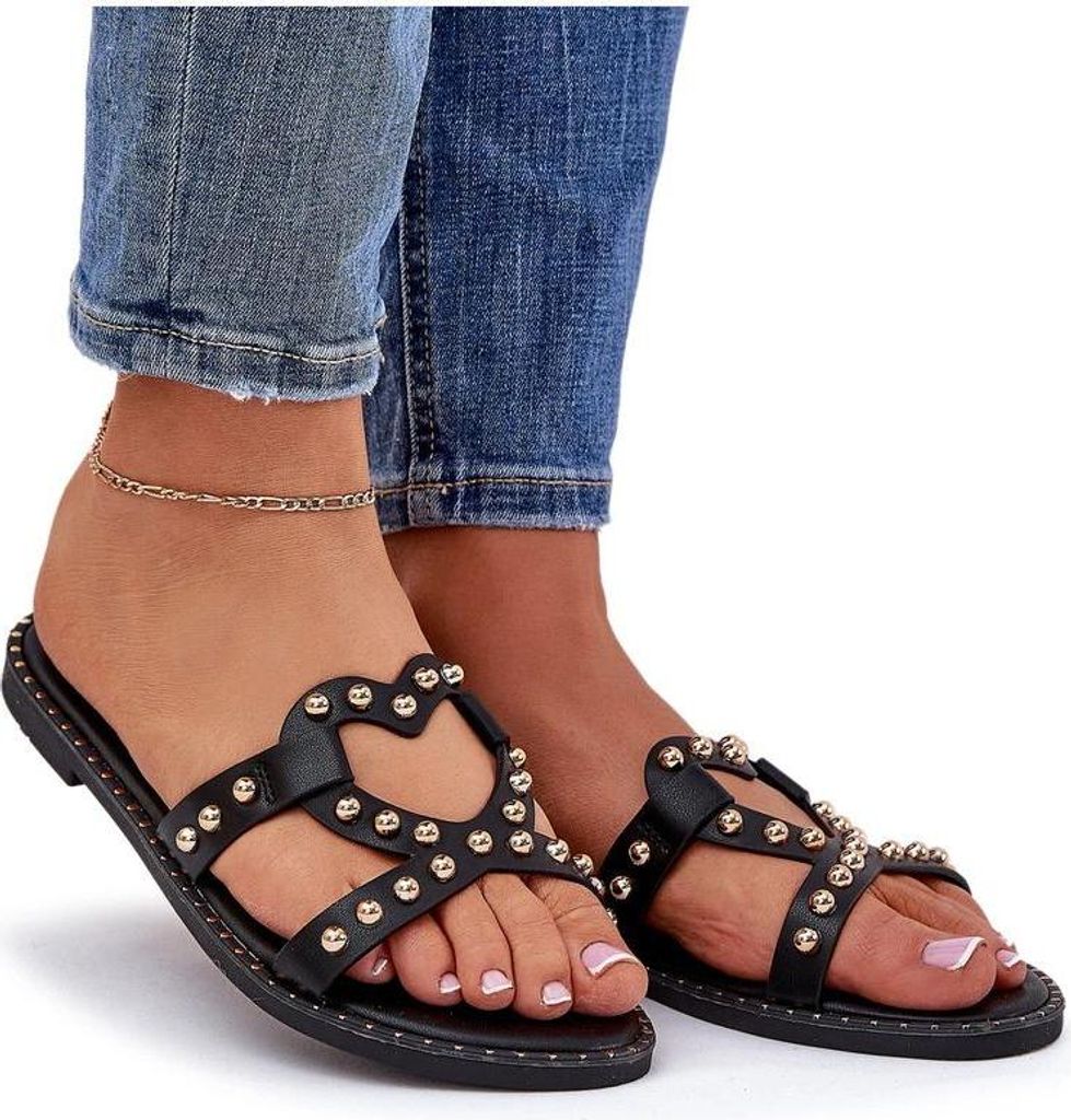 Verzierte Flache Damen Sandalen Schwarz Adivrae 37