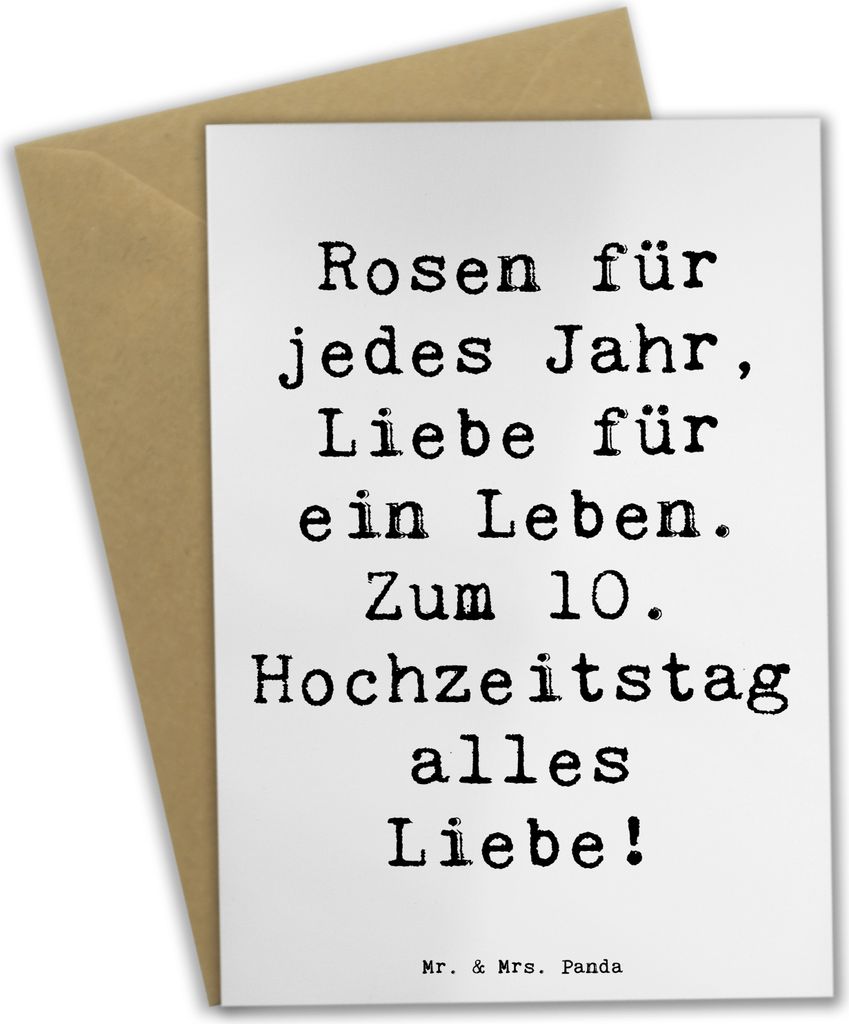 Mr. & Mrs. Panda Klappkarte Spruch 10. Hochzeitstag Rosenhochzeit - Weiß - Geschenk, Ehepaar, Heirat, osterkarte, Grußkarte, einladungskarten, Ho...