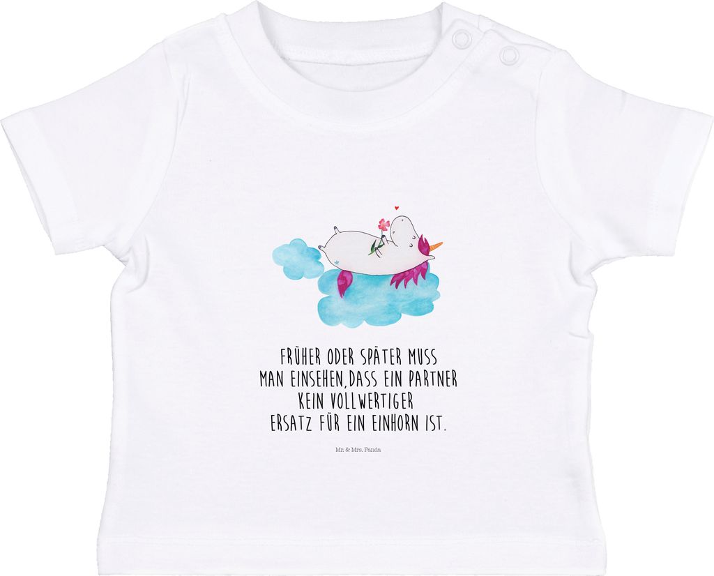 Mr. & Mrs. Panda T-Shirt Einhorn Verliebt 6. - 12. Monat - Weiß - Geschenk, Baby Top, Babyshirt, Oberteil, Kurzarmshirt, Freundin, Unicorn, Kinder...