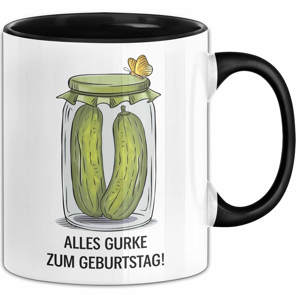 Geburtstagsfeier Essiggurken Tasse Geschenk Lustige Geschenkidee Spruch Alles Gurke Zum Geburtstag (Schwarz)