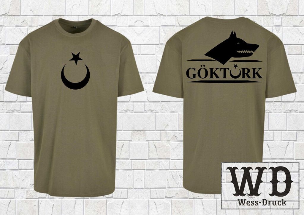 Herren Oversize Göktürk T-Shirt Olive Schwarz 3XL