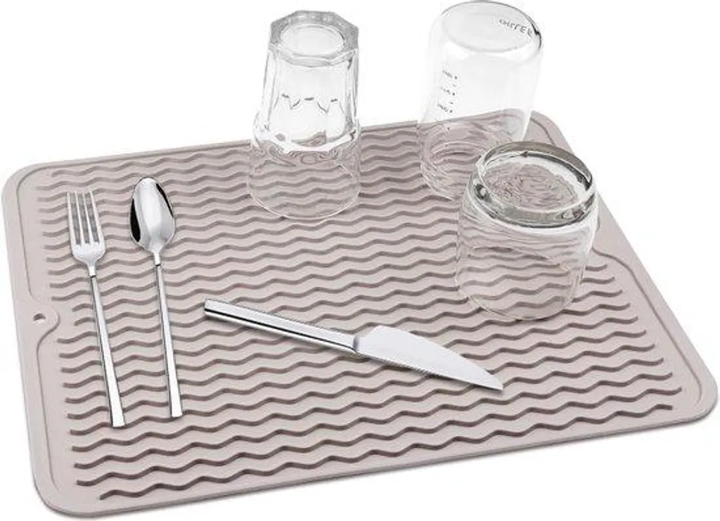 Tapis Égouttoir pour Vaisselle Fragile et Plats Chauds Noir Silicone