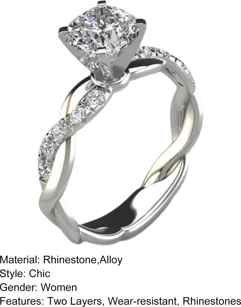 Ehering Twisted Sparkling High-End Big Rhinestone Knuckle Circlet Female Jewelry-Platin,US 6