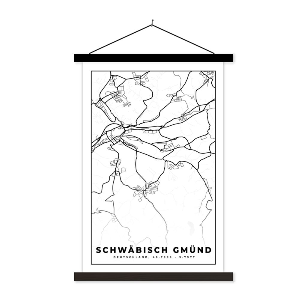 MuchoWow Textilposter Schwäbisch Gmünd - Karte - Stadtplan 120x180 cm mit schwarzem Rahmen - Fotos