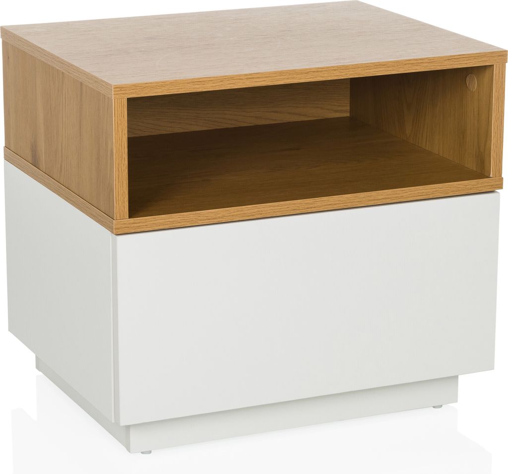 Hjh Living Beistelltisch Nachttisch Melmo Weiß Eiche Stauraum Möbel 50x40x45 Cm
