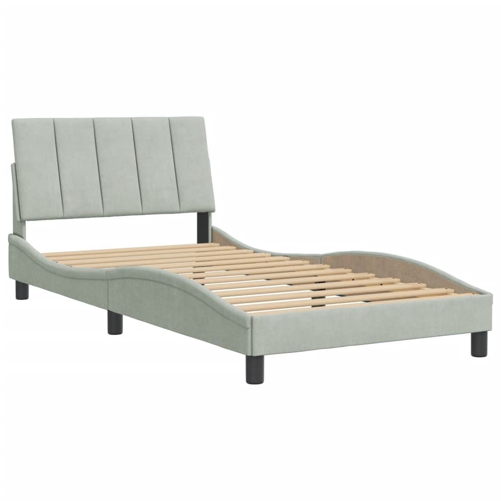 "SALE 2026"Bettgestell Stylishces - Einzelbett/Jugendbett mit Lattenrost - ohne Matratze - "Hanko" Hellgrau 100x200cm Samt - Klassische Betten DEM...