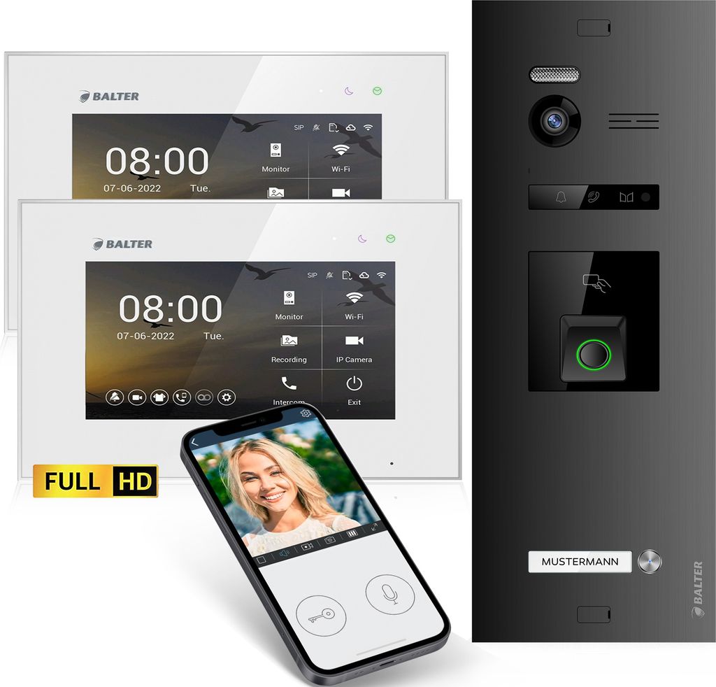 HD Video Türsprechanlage mit Fingerprint RFID und Produktbild 
