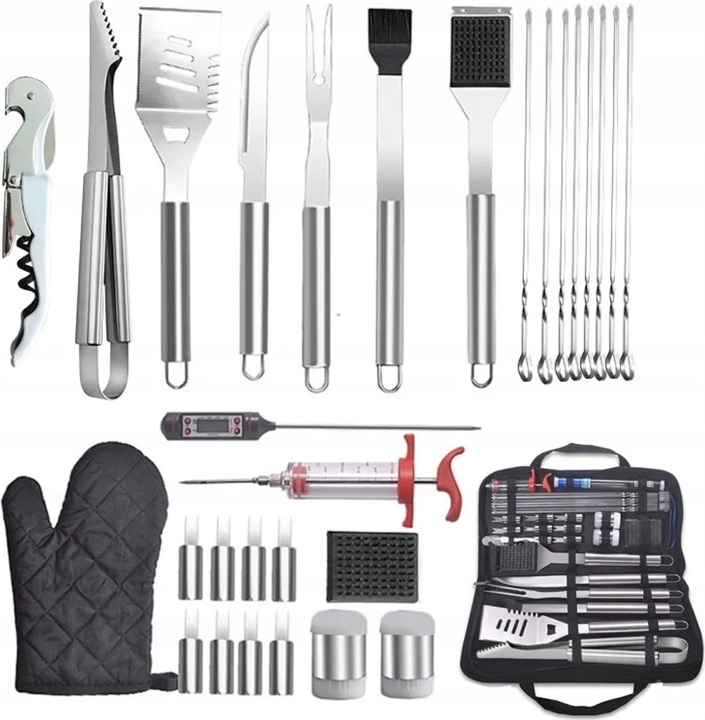 Set Barbecue Acciaio Inox XXL 30 Pezzi | Kit Accessori Grigliata Professionale