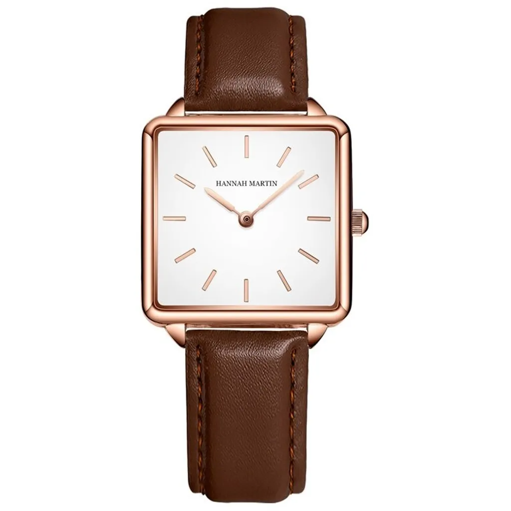 Montre Quartz Hannah Martin Marron et Doré - Design Minimaliste Fin