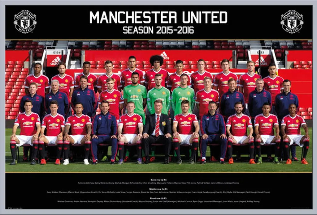 Déco Murale Manchester United 15/16 : Affiche avec Cadre Argenté et Vitre