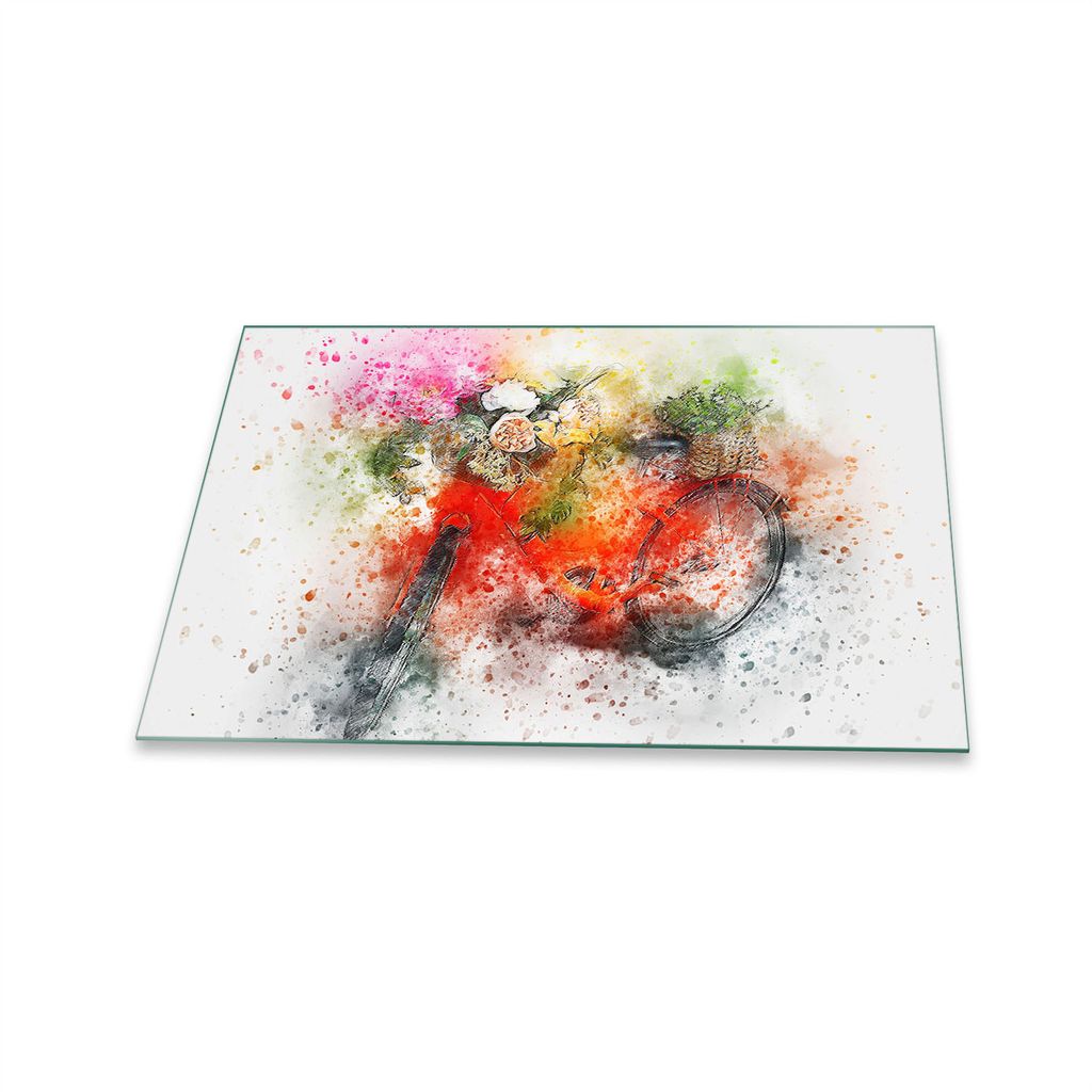 Herdabdeckplatte Glaskeramik 1 Teilig 80x52 Retro Bunt Abdeckung Glas Spritzschutz
